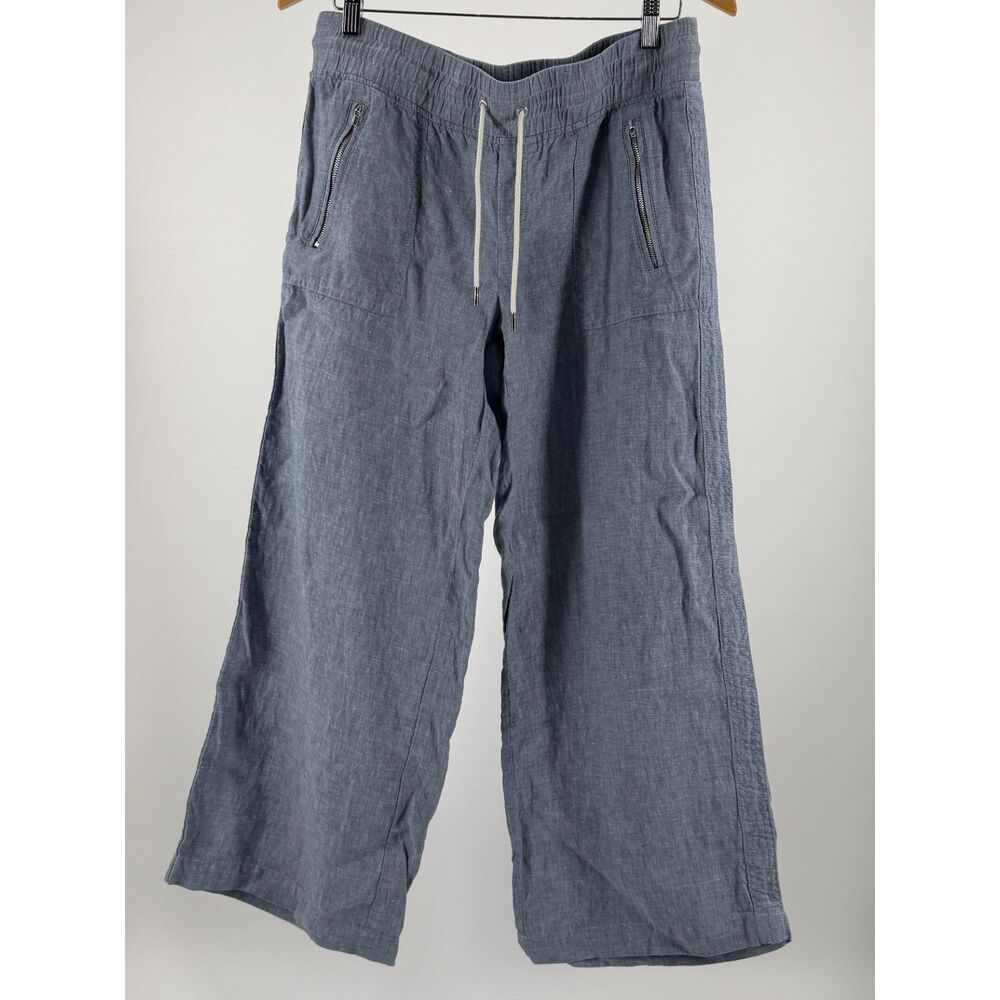 ATHLETA Cabo Wide Leg Linen Pant Elastic Waist Chambray Blue | 10P